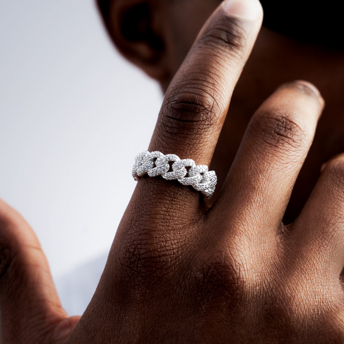 Iced Cuban link ring silver