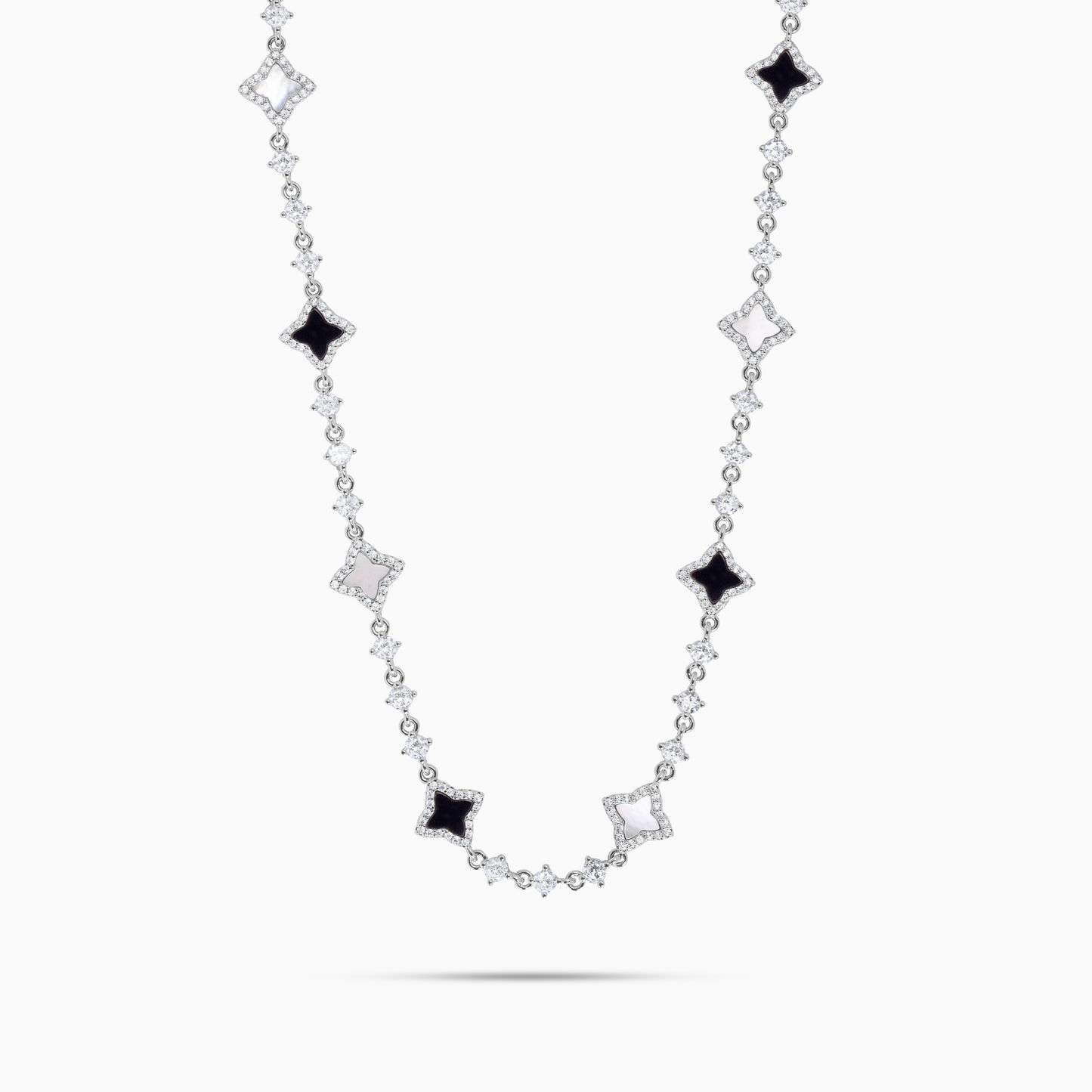 Silver Flower Tennis Chain - White & black