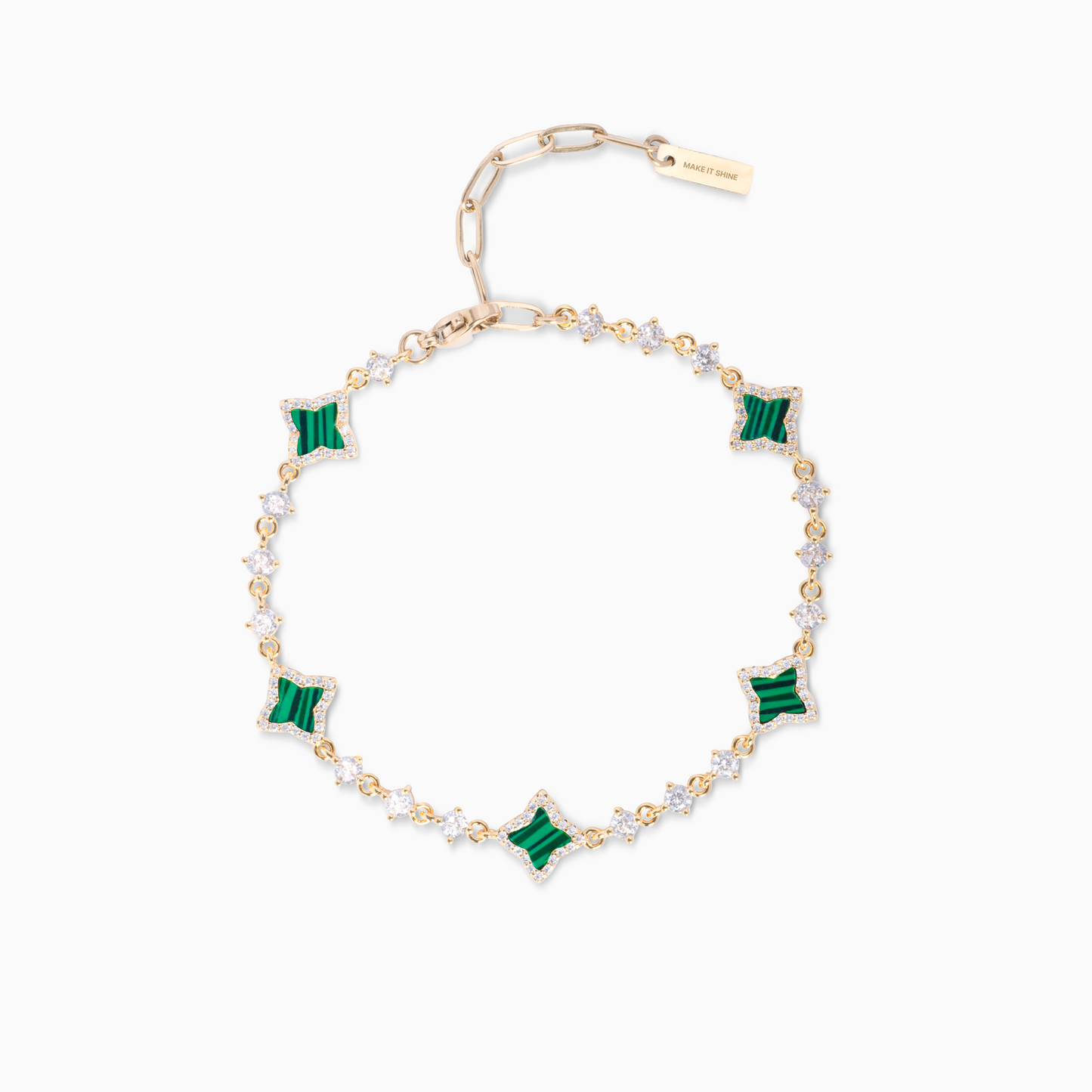 Bracelet Flower Tennis Doré - Motif Vert