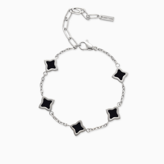 Bracelet Flower câble Argenté - Motif Noir