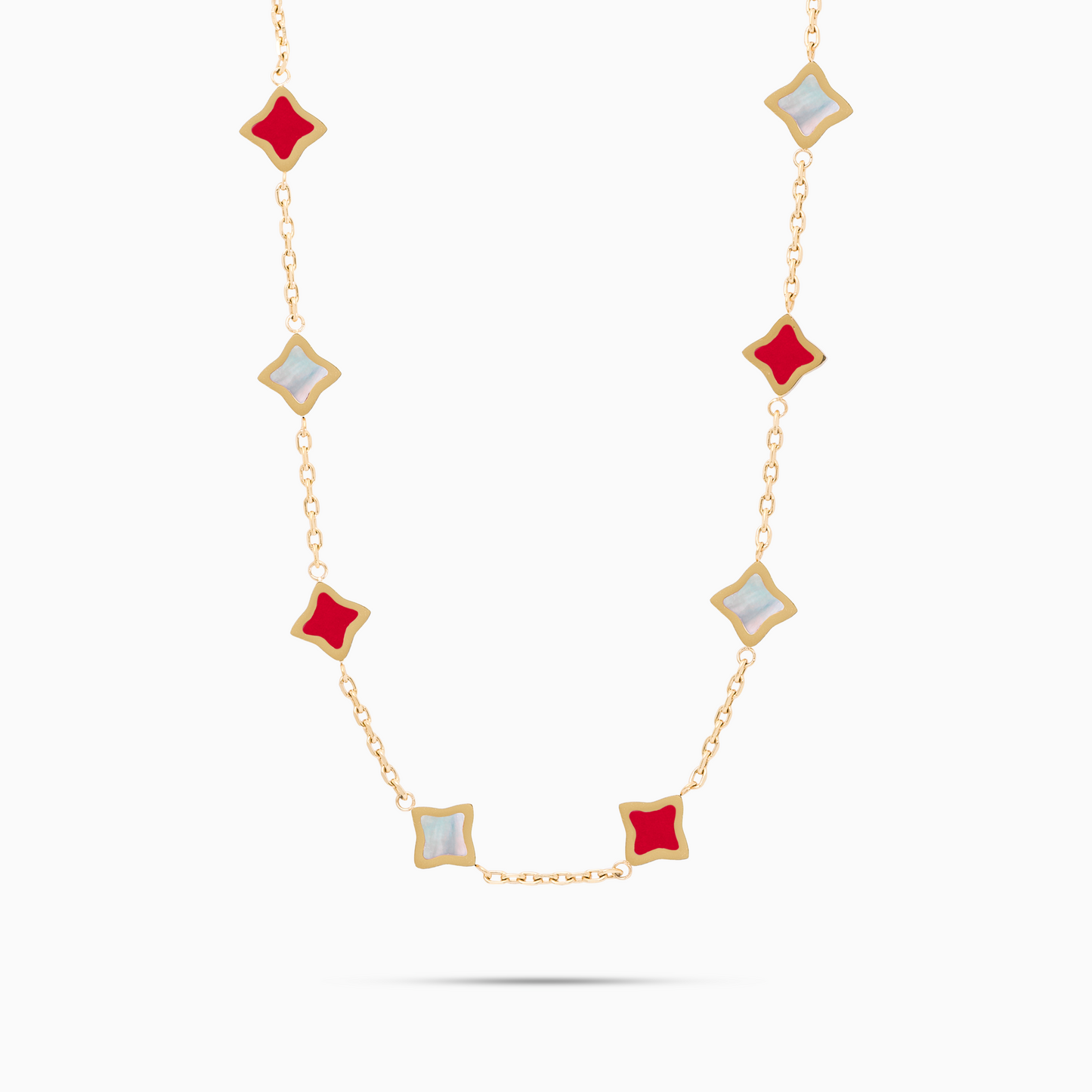 Gold Flower Cable Chain - White & Red Pattern