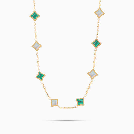 Gold Flower Cable Chain - White & Green Pattern