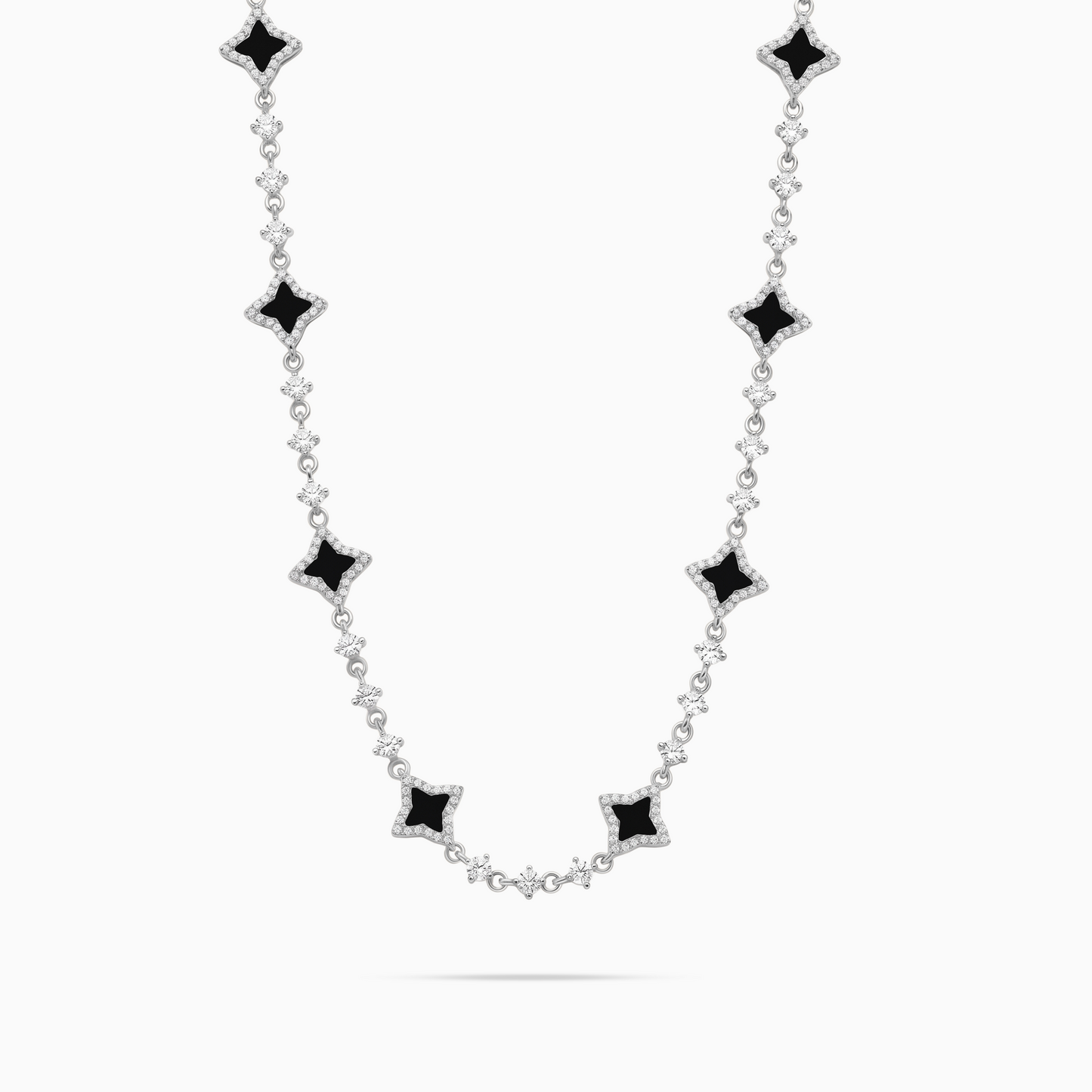 Silver Flower Tennis Chain - Black