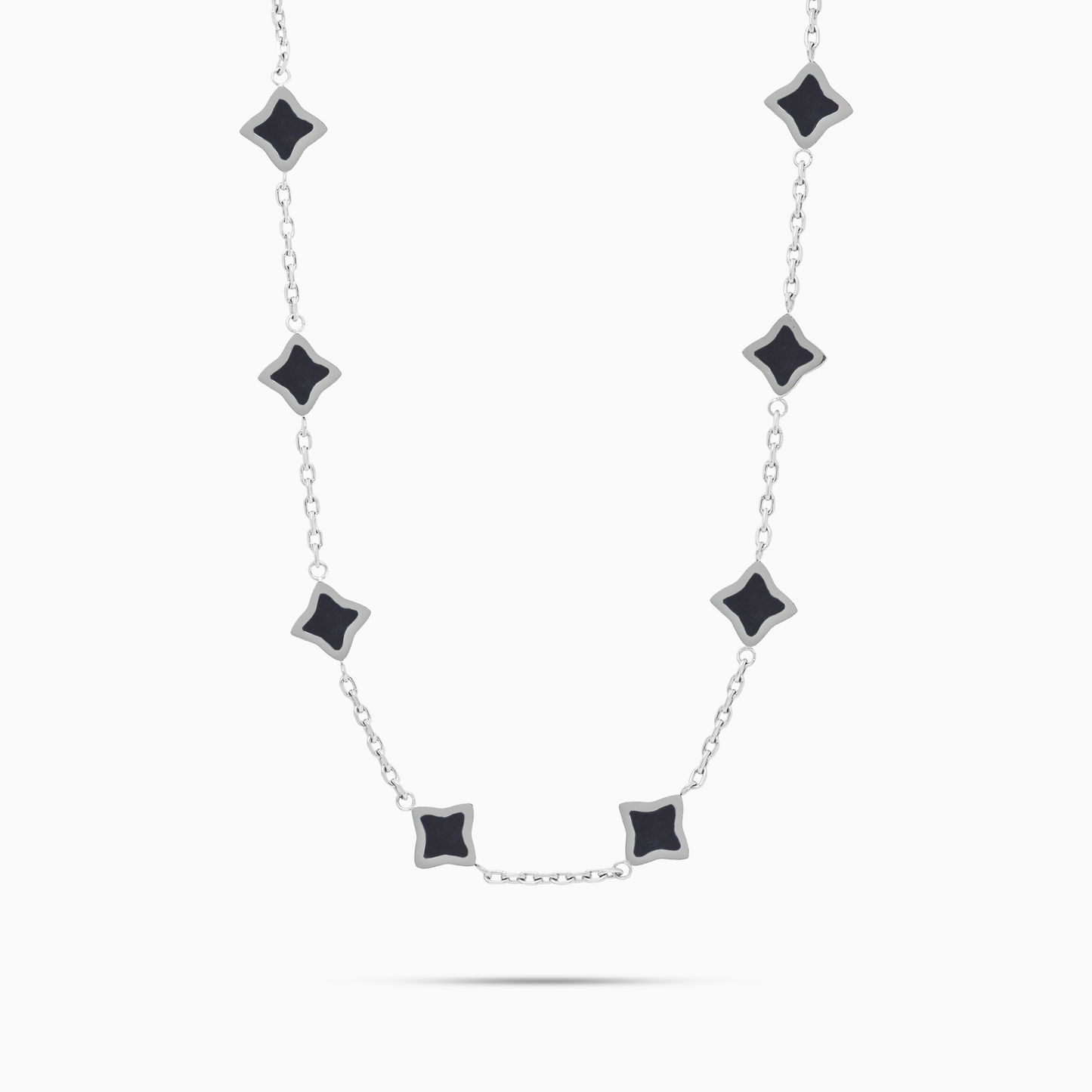 Silver Flower Cable Chain - Black