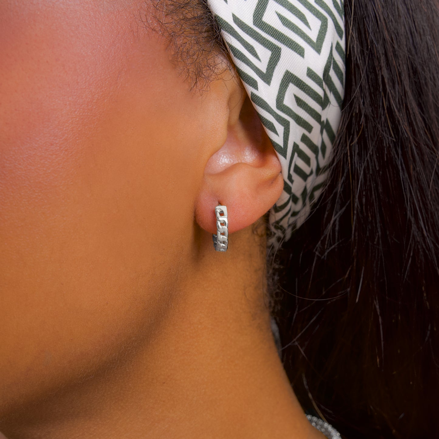 Cuban link silver earrings