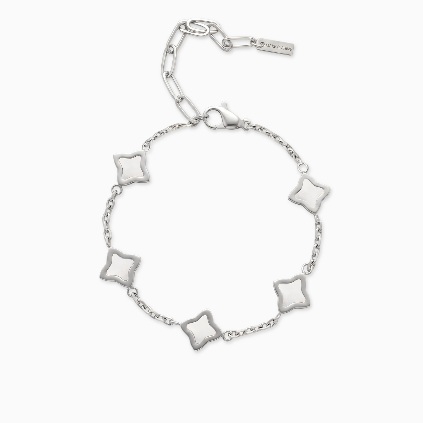 Silver Flower Cable Bracelet - White