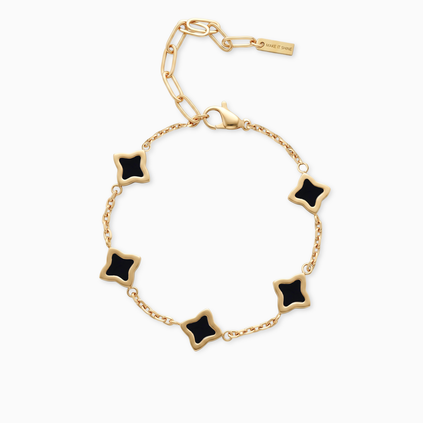 Gold Flower Cable Bracelet - Black