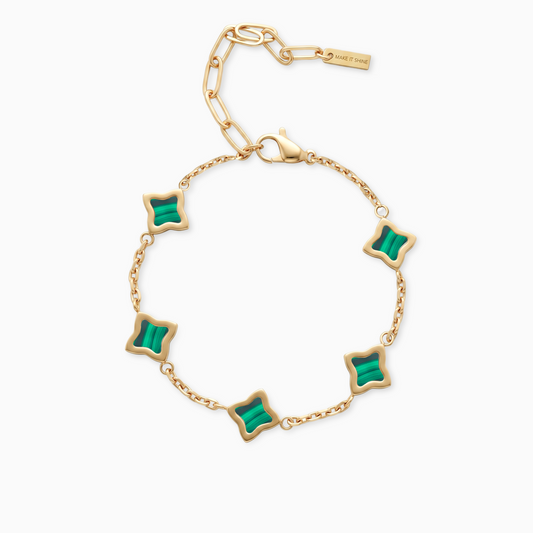 Gold Flower Cable Bracelet - Green