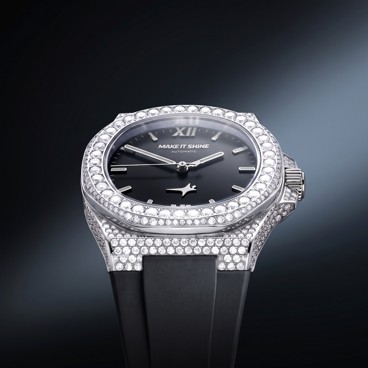 Iced ASON1 - Cadran Noir & Bracelet Rubber - Moissanite VVS