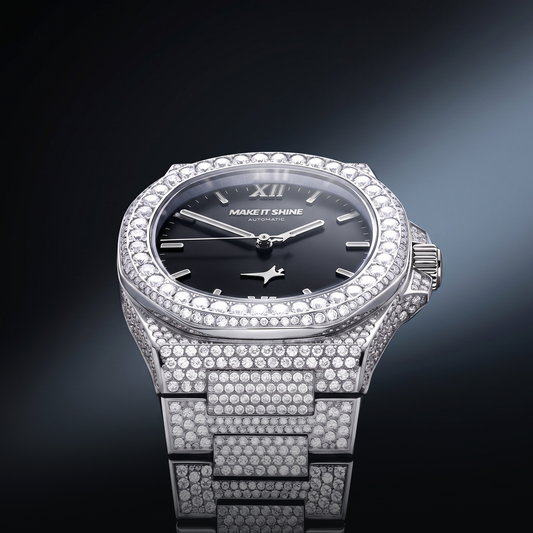 Iced ASON1 - Cadran Noir & Bracelet Acier inoxydable 316L - Moissanite VVS