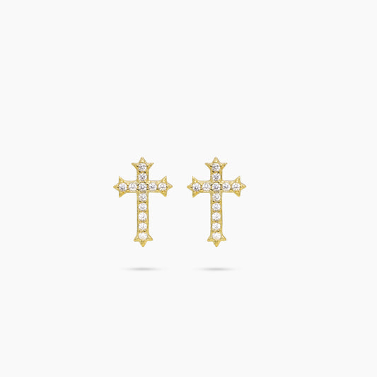 Iced crucifix golden earrings