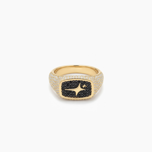 Iced Rectangle signet ring gold