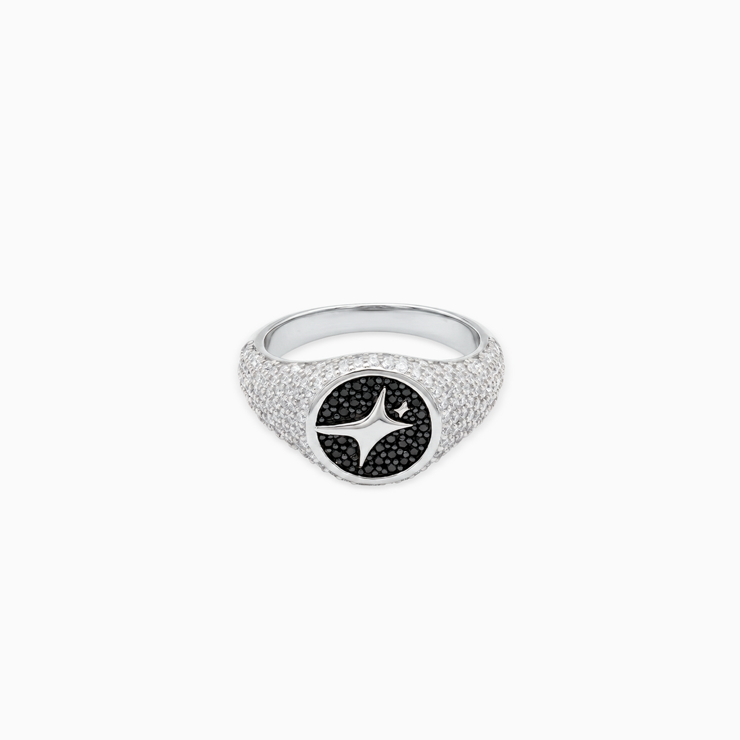 Iced Round signet ring silver