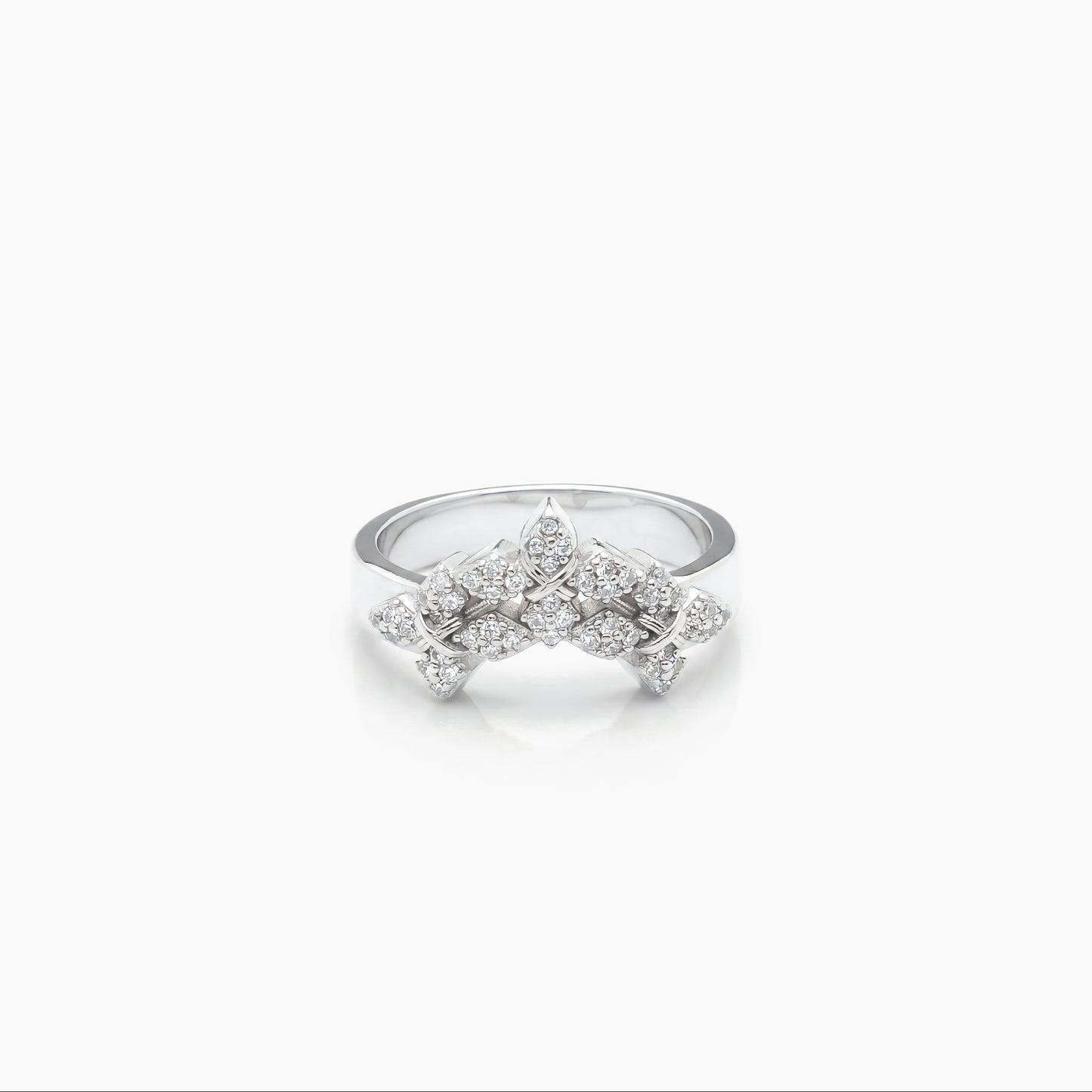 Iced triple crossed star ring - Silver