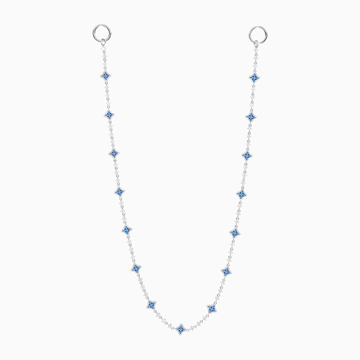 Wallet Chain Flower Tennis Argentée - Pierres Bleues