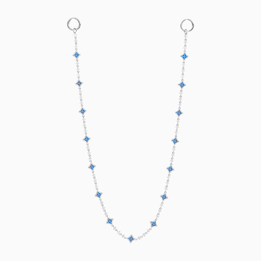 Wallet Chain Flower Tennis Argentée - Pierres Bleues