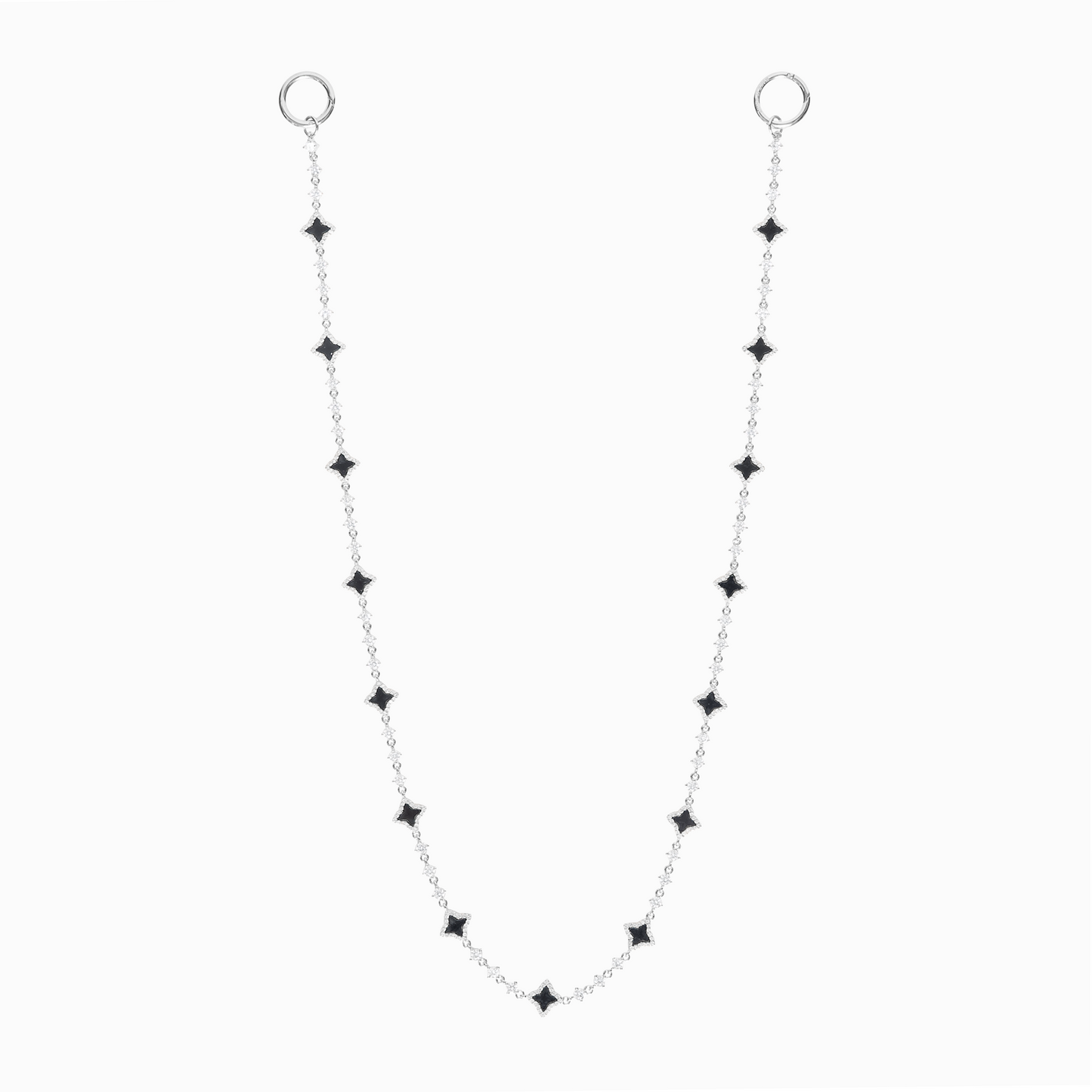 Wallet Chain Flower Tennis Argentée - Motif Noir