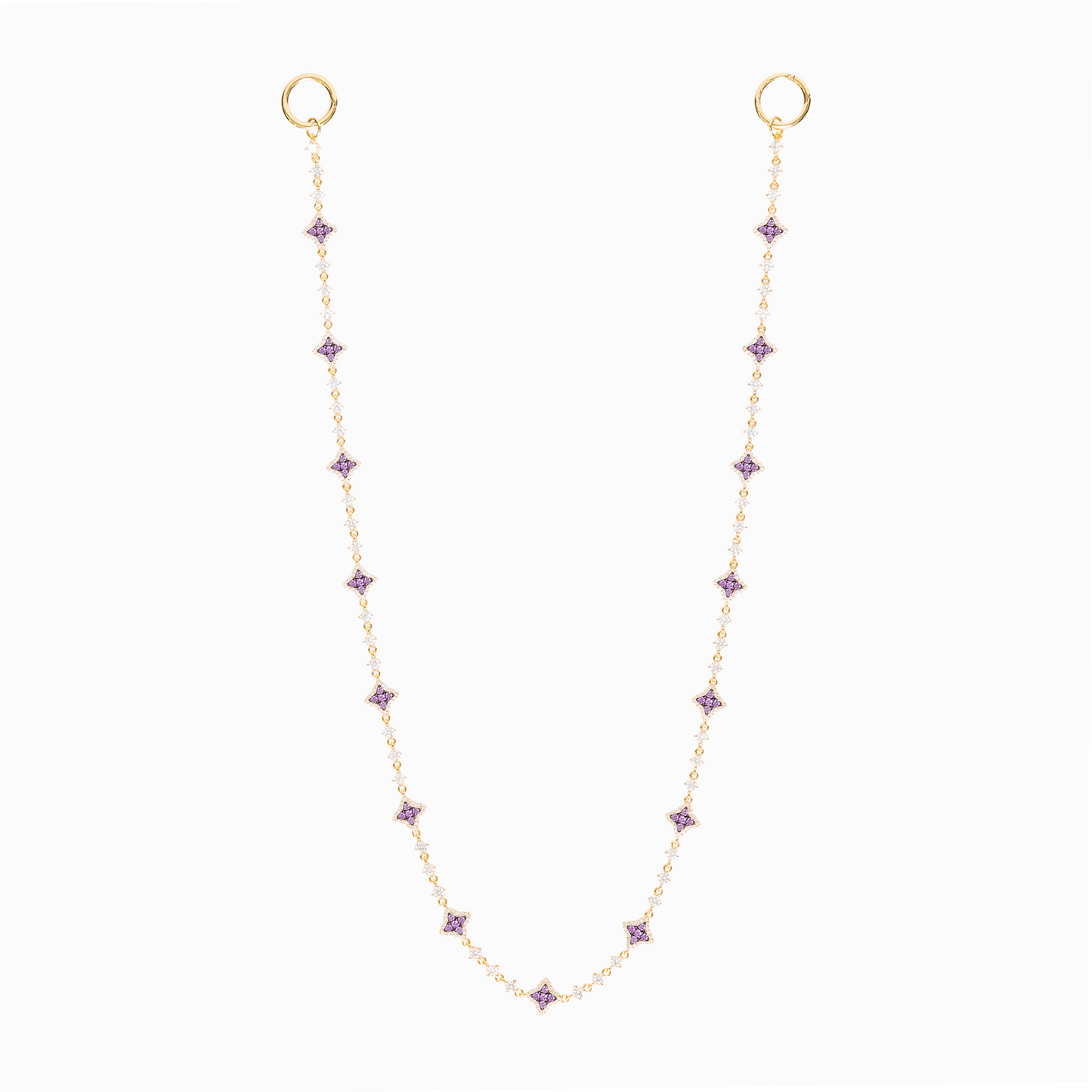 Wallet Chain Flower Tennis Dorée - Pierres Violettes