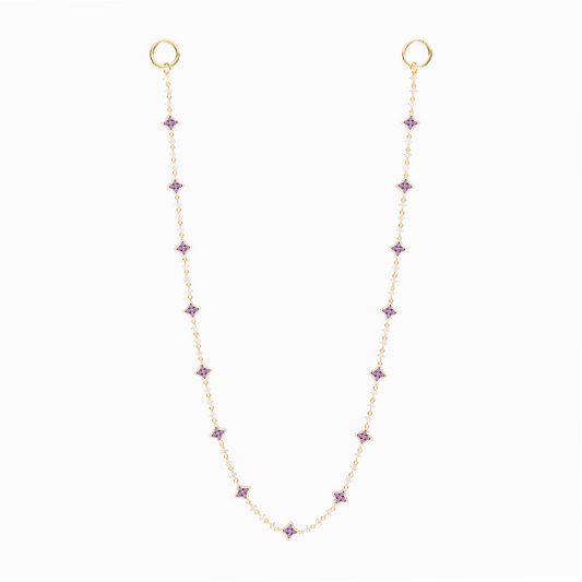 Wallet Chain Flower Tennis Dorée - Pierres Violettes