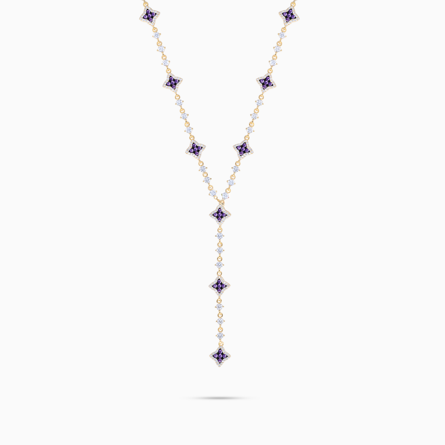 Lariat Flower Tennis Doré - Pierres Violettes