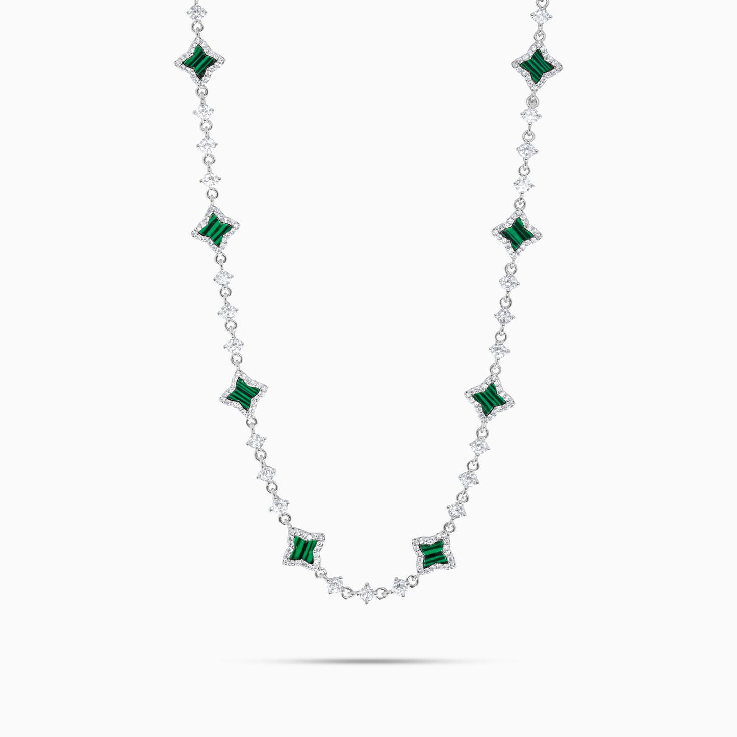 Silver Flower Tennis Chain - Green