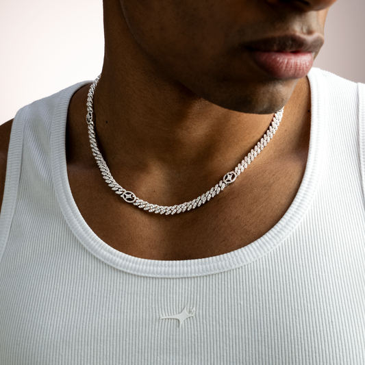 Chaîne Iced Cuban link Signature 5 mm Argentée