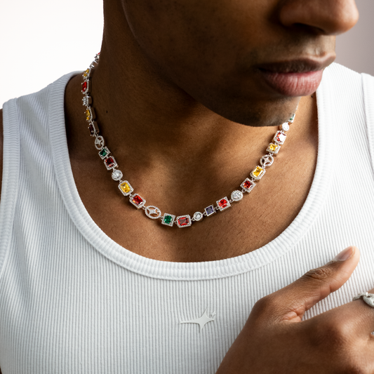 Chaîne Multi Gemstone 8 mm Argentée