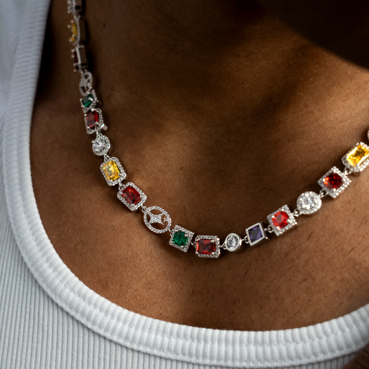 Chaîne Multi Gemstone 8 mm Argentée