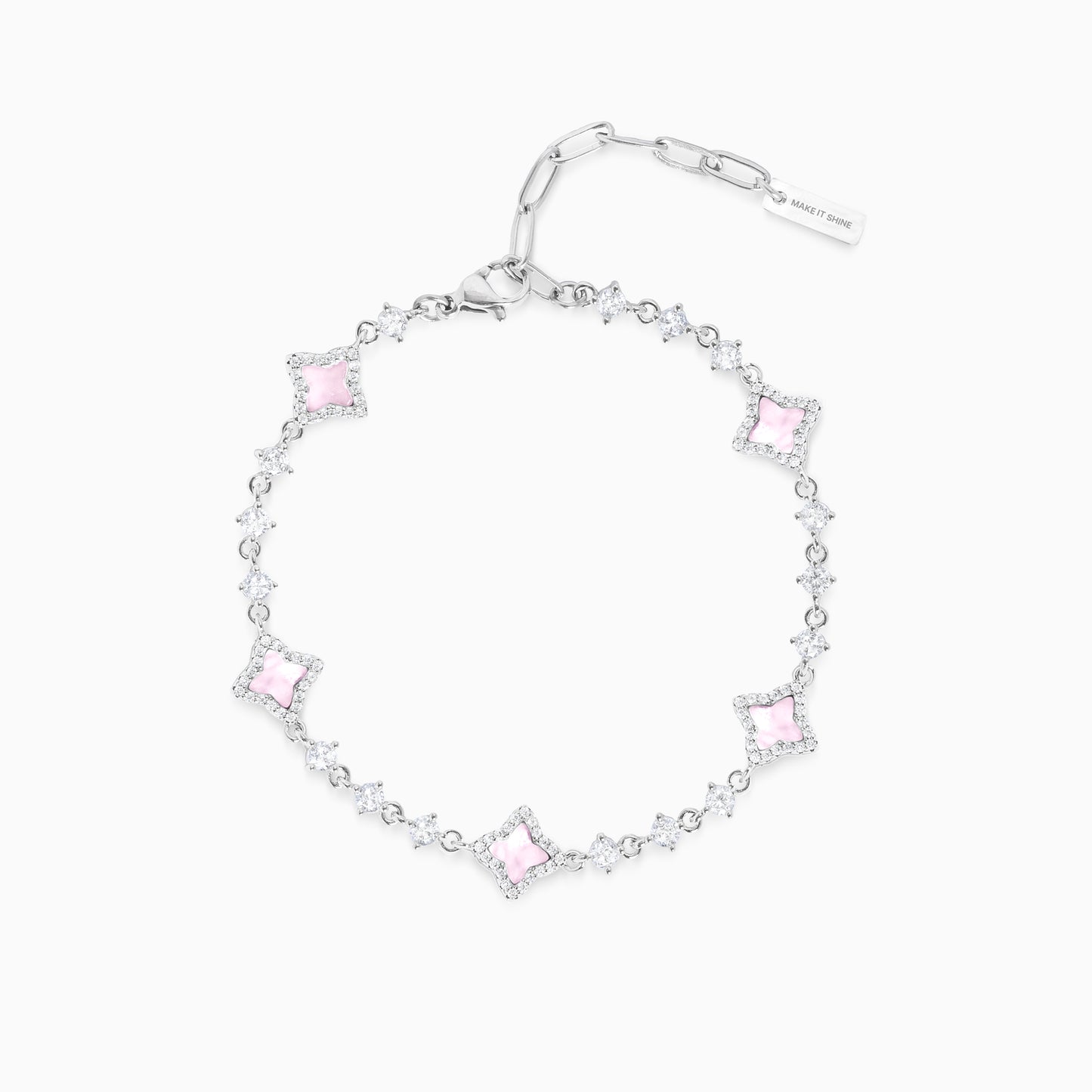 Silver Flower Tennis Bracelet - Pink