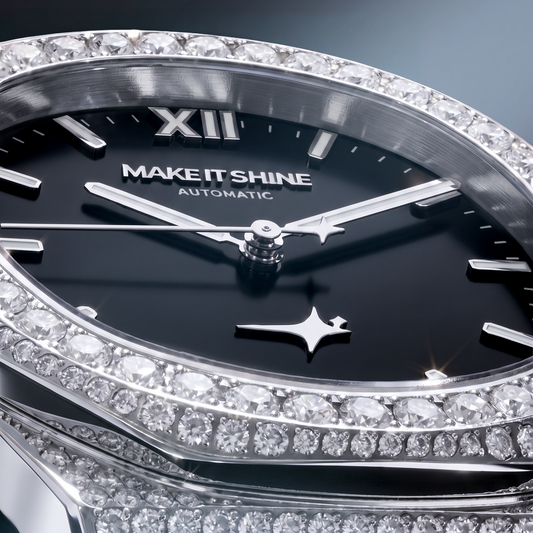 Iced ASON1 - Cadran Noir & Bracelet Acier inoxydable 316L - Moissanite VVS