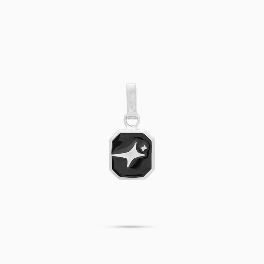 Pendentif Square Signature argenté - Motif Noir