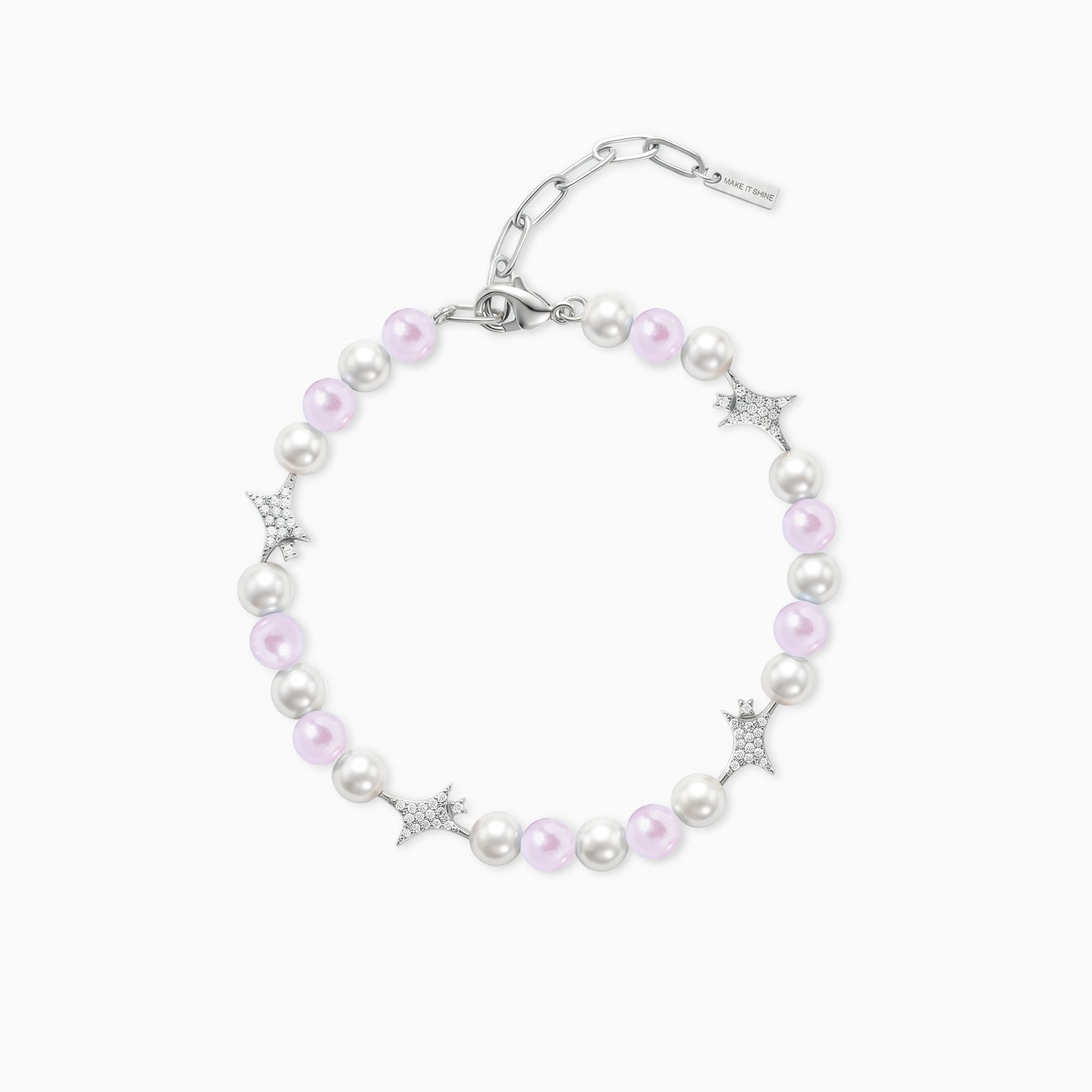 Bracelet perlé Signature Argenté - Blanc et Rose