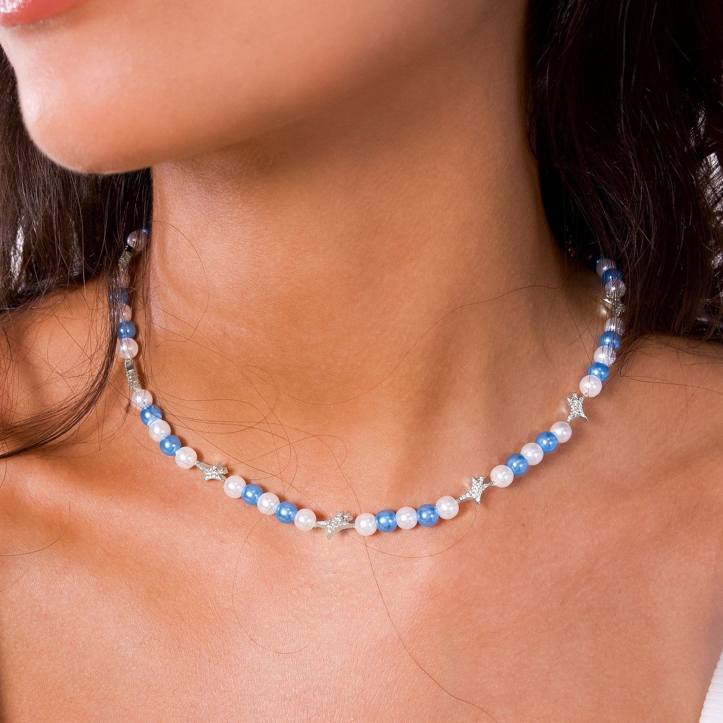 Signature silver Pearl Chain - White and Blue