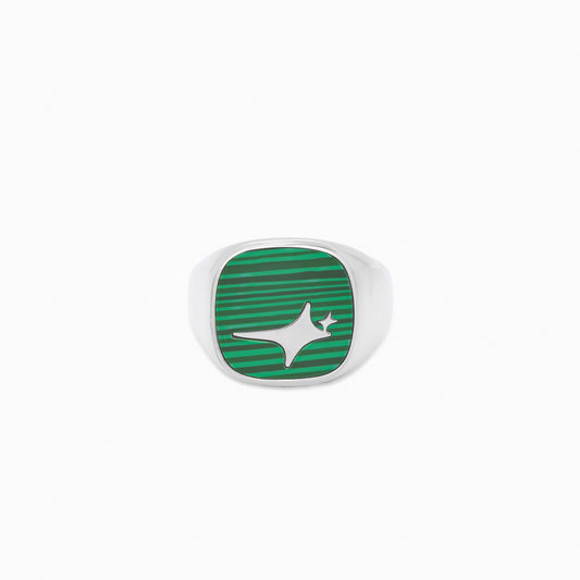 Raw Ring Argentée - Motif Vert
