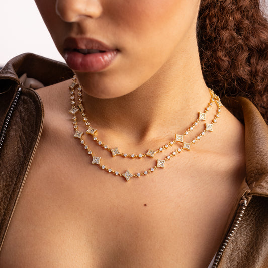 Chaîne Flower Tennis Dorée - Pierres blanches