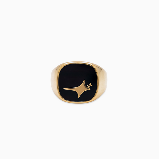 Raw Ring Doré - Motif Noir