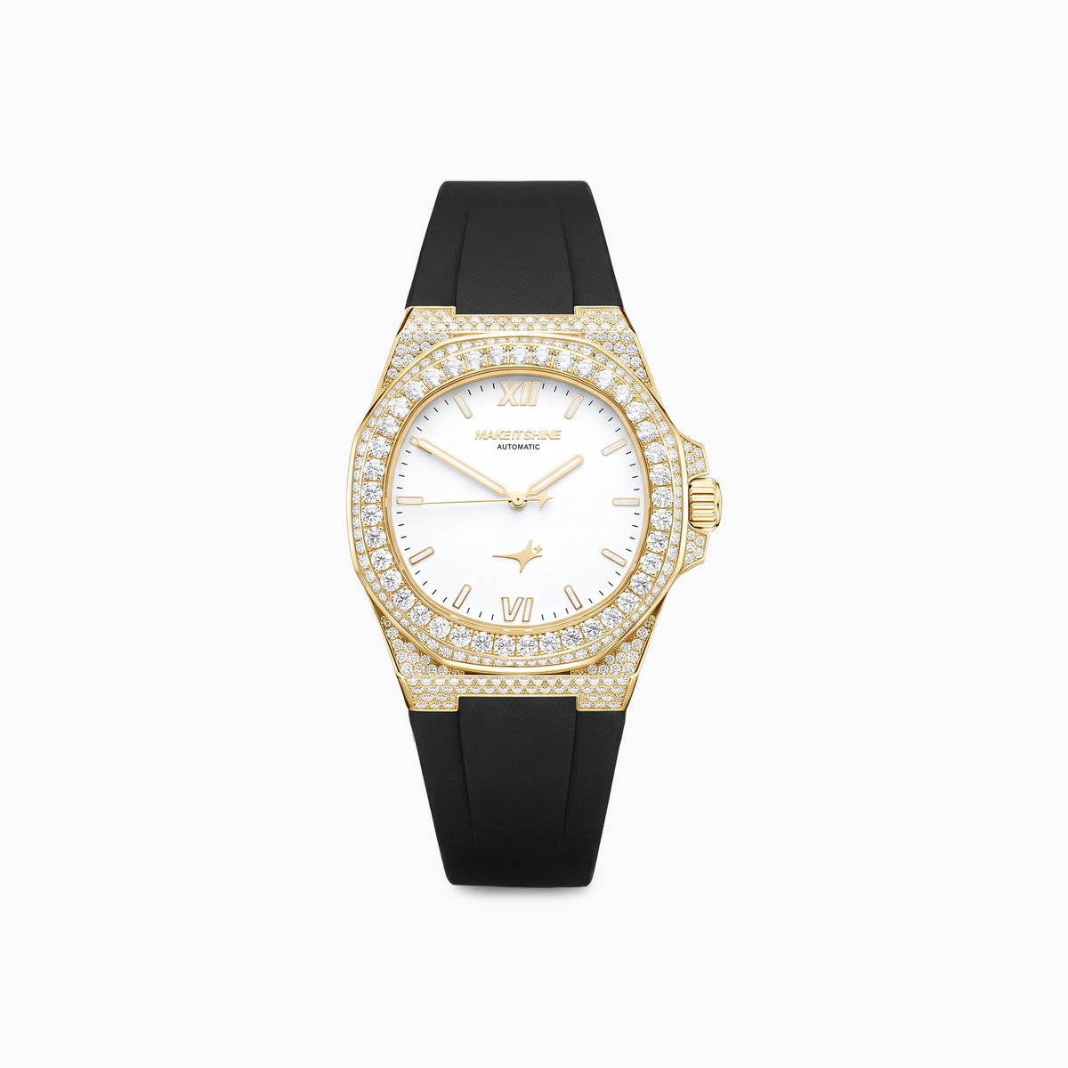 Iced ASON1 Doré - Cadran Blanc & Bracelet Rubber - Moissanite VVS