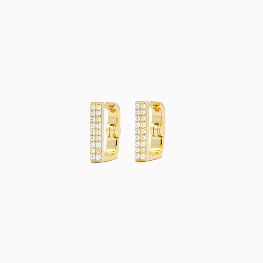 Iced square golden earrings