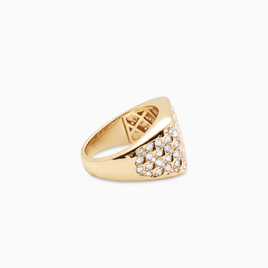 Iced Starfield Square signet ring - Argent 925 / Dorure Or jaune & Moissanite VVS