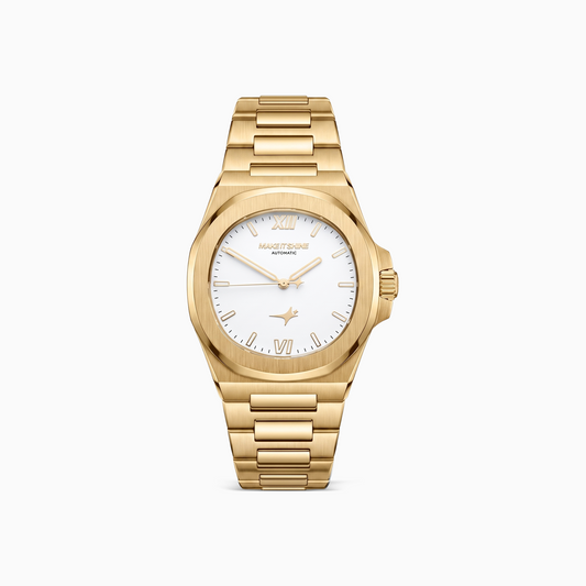 ASON1 Doré - Cadran Blanc & Bracelet Acier inoxydable 316L