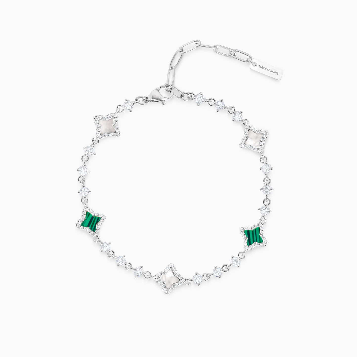 Silver Flower Tennis Bracelet - White & Green